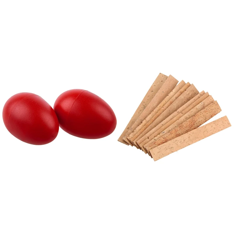 

1 Pair Plastic Percussion Musical Egg Maracas Shakers Red & 10X Bb Clarinet Neck Joint Cork Sheet Natural Cork Clarinet
