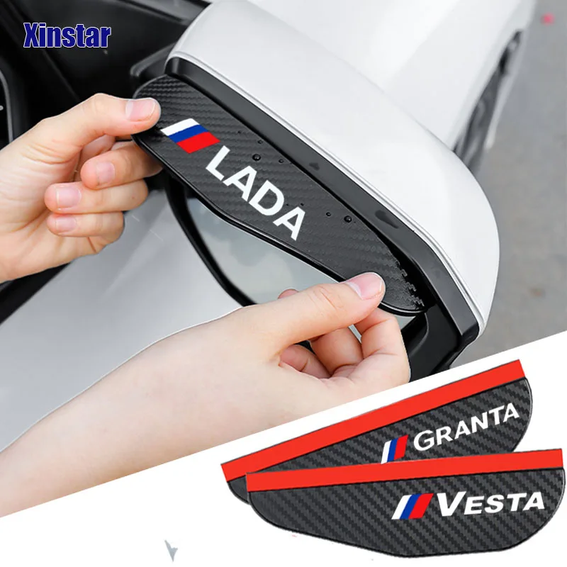 

2X Carbon Fiber Car Rearview Mirror Eyebrow Protector For Lada Vesta Xray Largus Granta NIVA