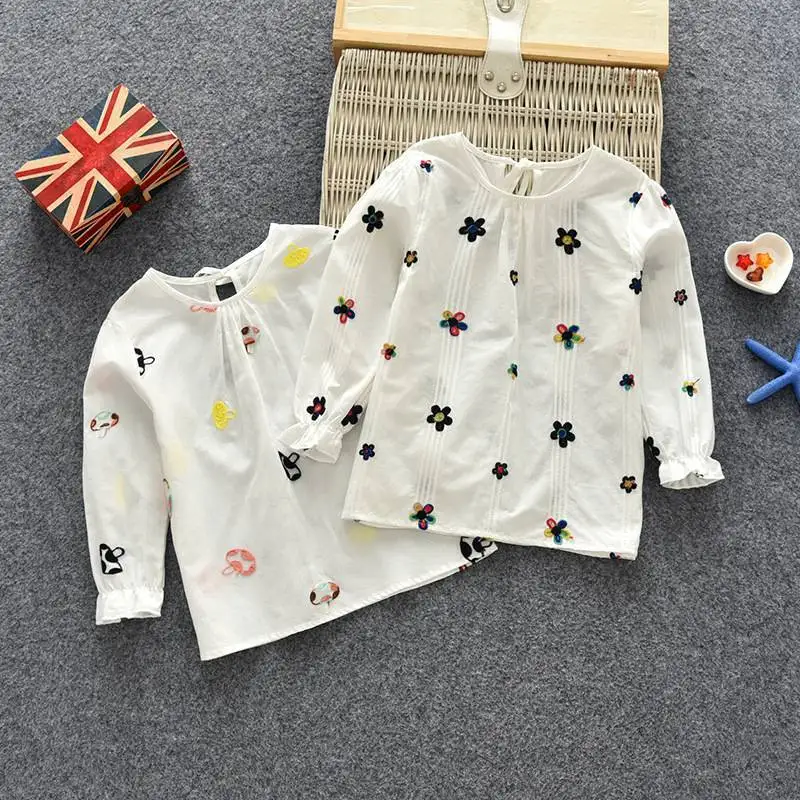 Floral Cotton T-shirt Spring Autumn Baby Girls Children Baby Long Sleeve Casual Blouse Tops White Kids Summer Clothes Tee Shirt