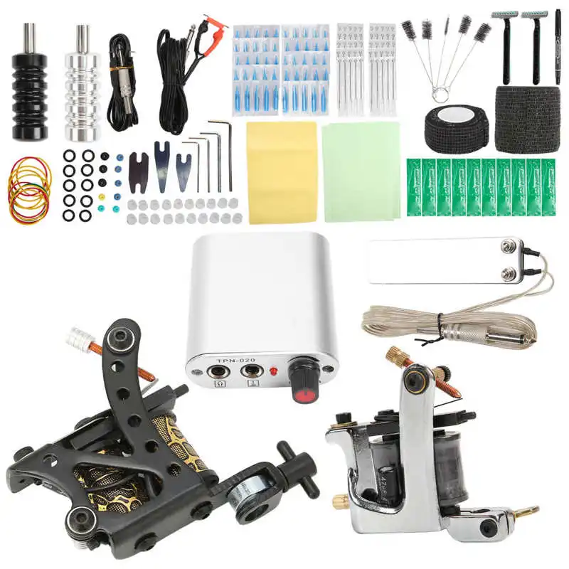 

Coils Tattoo Machine Kit Good Conductivity Liner Shader Longer Wire Disposable Needles 2 Coil Tattoo Machine Set Precise Tattoos