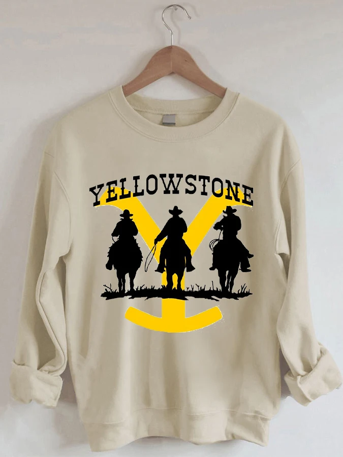 

Yellow Stone Printed Casual Loose Crewneck Sweatshirt