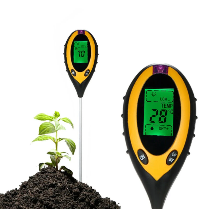 

4 In 1 Soil PH Meter Tester Soil Tester PH Moisture Meter Temperature Sunlight Intensity Measurement Analysis Soil Acidity Test