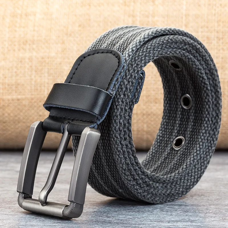 3.8cm Canvas Men's Belt Alloy Pin Buckle Outdoor Wear-resistant High-quality Braided Belt for Men Youth All-match Waistband