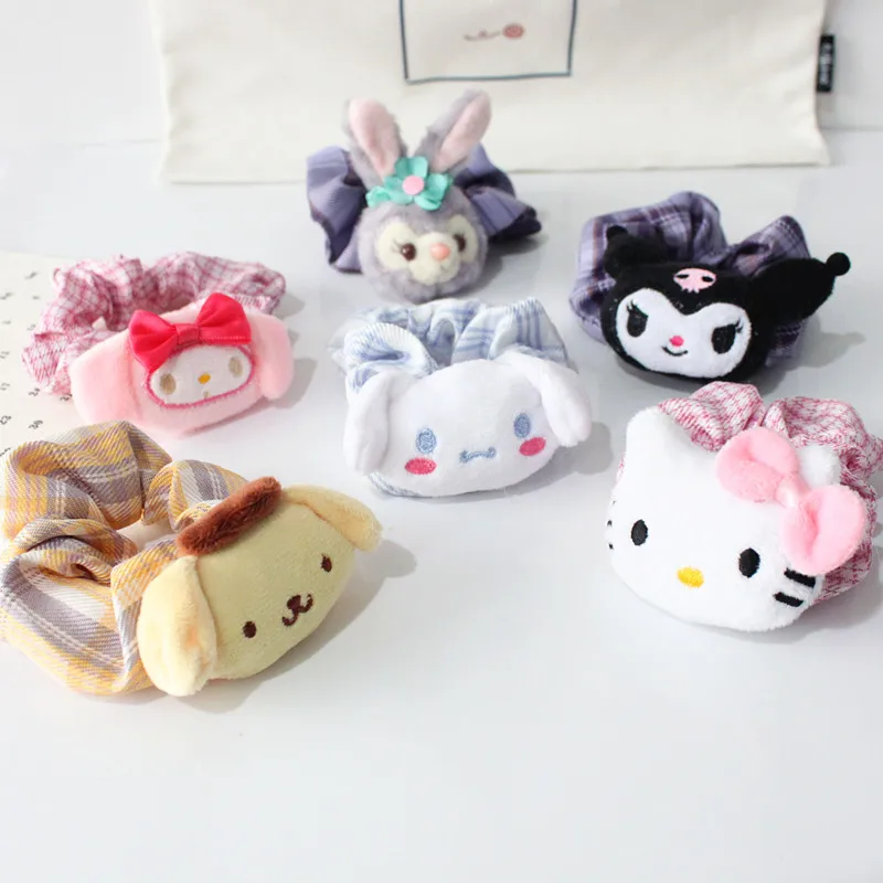 

Sanrio My Melody Kuromi Cinnamoroll Girl Pretty плюшевая повязка для волос Circle, мягкие плюшевые милые аксессуары для волос, детское платье, подарок для детей