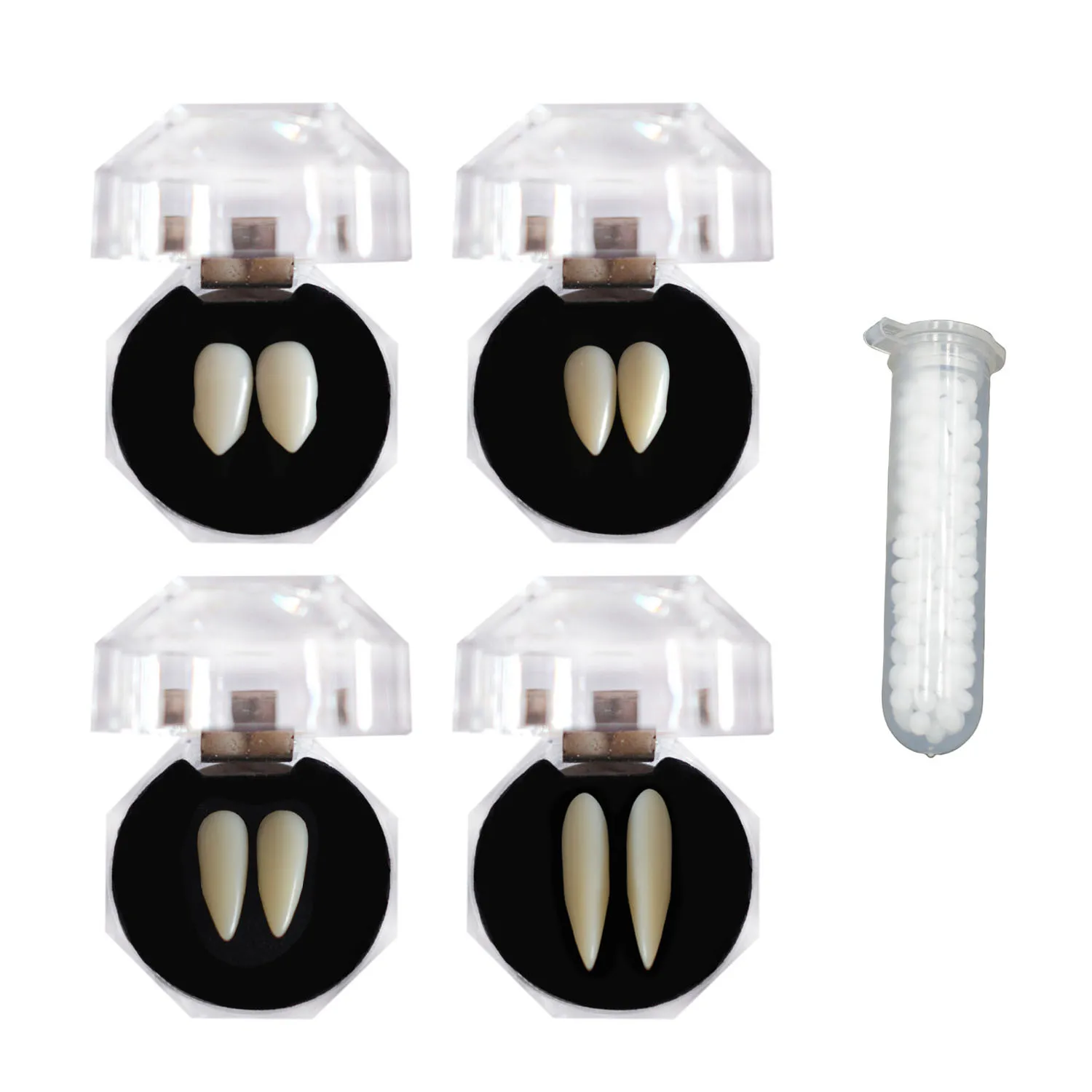 

4Pair Vampire Teeth Halloween Zombie Dentures + White Particle Gum Prom Cosplay Novelty Party Props Toys