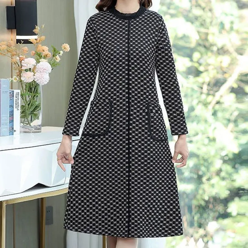 Модные винтажные платья с принтом на весну и осень женская одежда длинным