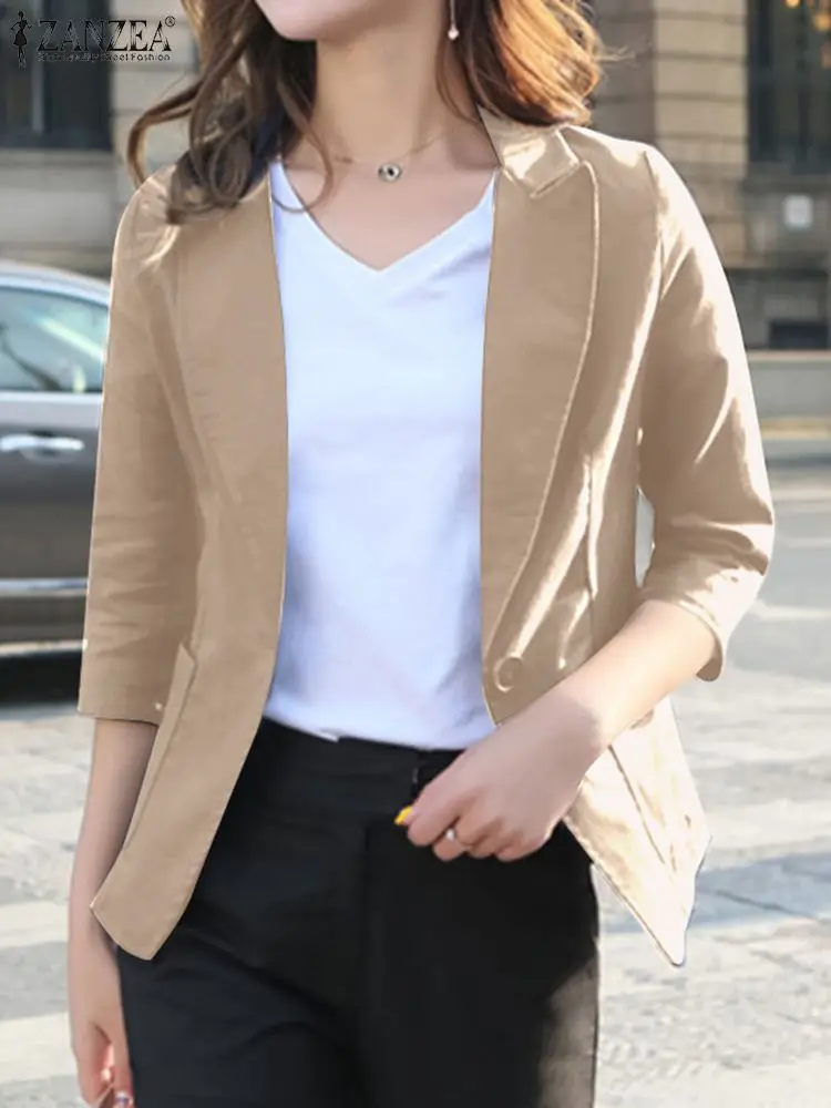 

ZANZEA Fashion Summer OL Blazer Women Elegant Solid Work Cardigan Female Suits Laple Neck 3/4 Sleeve Shirt Casual Shirt Blusas