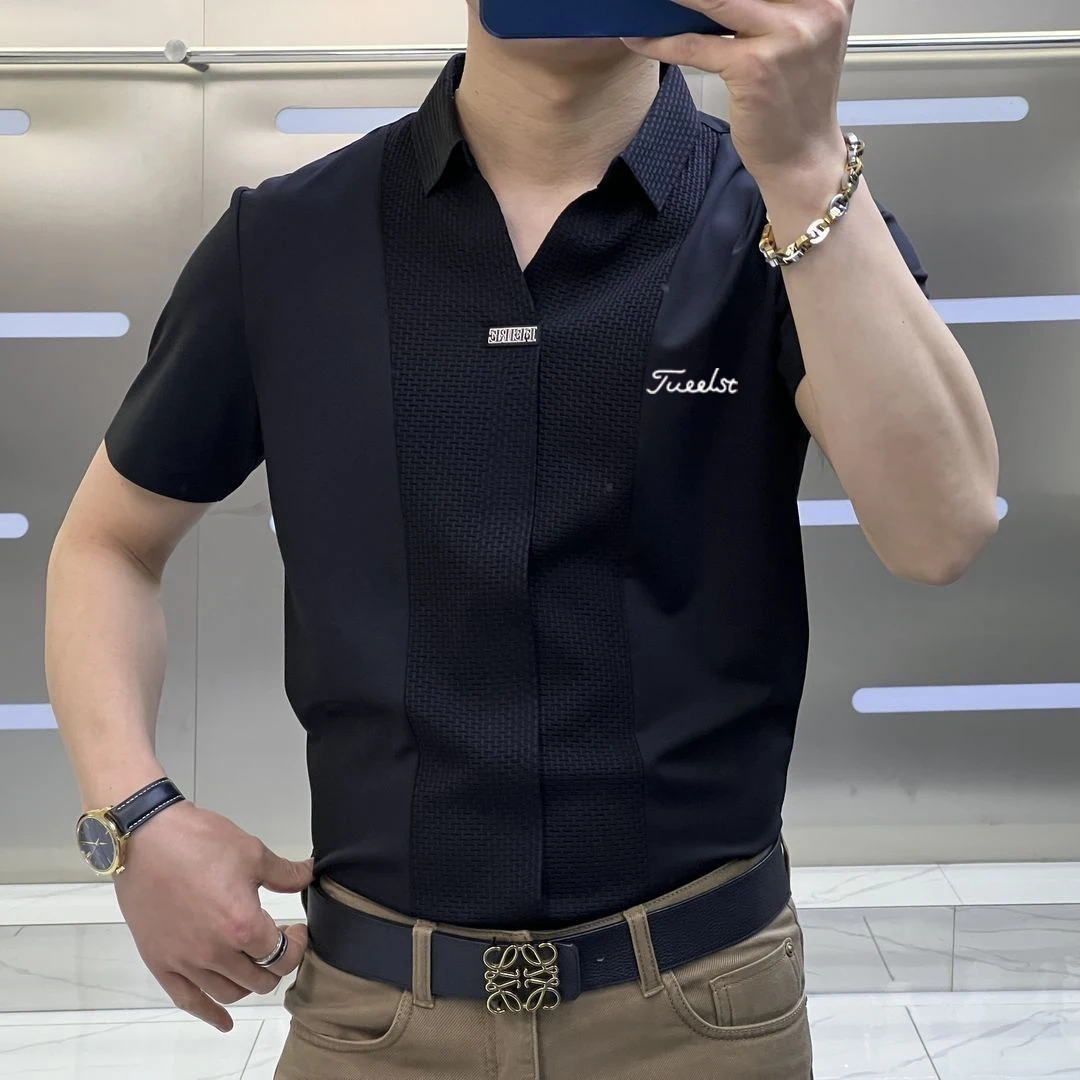 

Embroidery Logo Men Golf Shirt Summer Hollow Short-sleeved Polo Shirt Ice Silk Breathable Casual Business T-Shirt GOLF Clothes