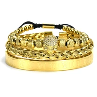 luxury gold royal skeleton skull bracelet men roman numeral bracelets braided adjustable bangle pulseira