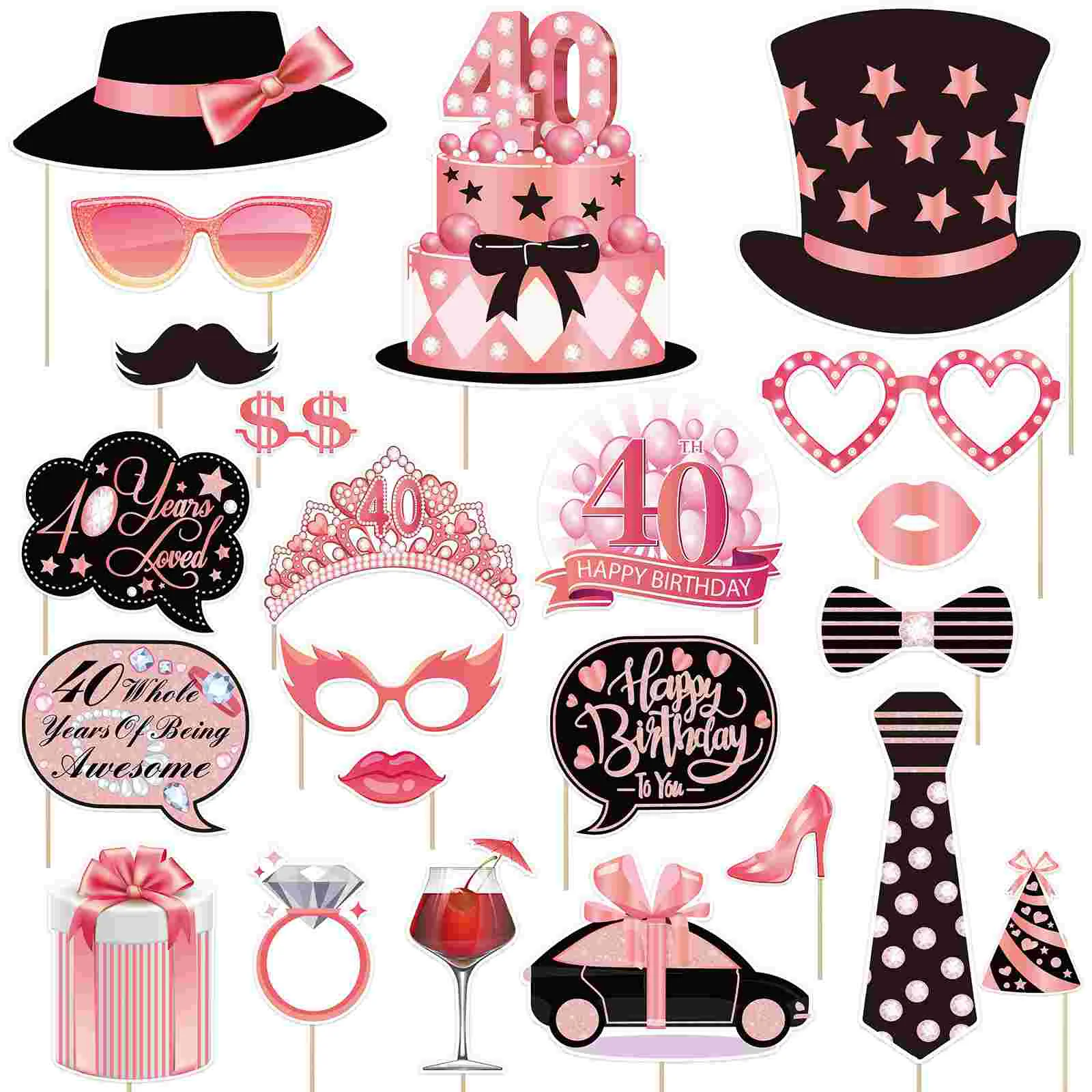 

23pcs Birthday Party Favors Supplies Selfie Props Photo Booth Props for 40th Birthday 40th Birthday Photo Booth Props