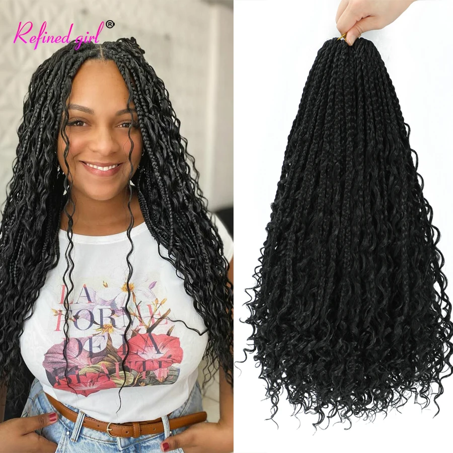 

Boho Box Braids Crochet Pre looped Braid Ombre Bohemian Curly Ends Synthetic Braiding Hair Extensions for Black Woman Girls