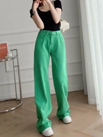 streetwear high waist wide leg jeans for women candy color spring summer chic loose denim pants lady long wide leg jeans
