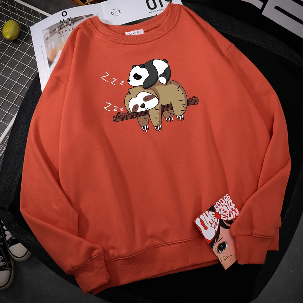 

Panda Lying On A Sloth Printed Men's Hoodies Vintage fur-liner Hoodie Autumn S-XXL Sweatshirts Simple High Quality Pullover Tops