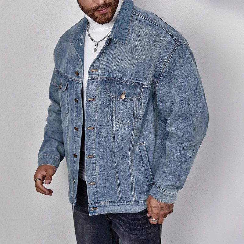 Осенняя стильная мужская джинсовая куртка пальто уличная одежда винтажные