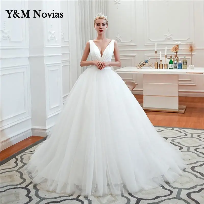 

Женское свадебное платье с V-образным вырезом, белое или цвета слоновой кости