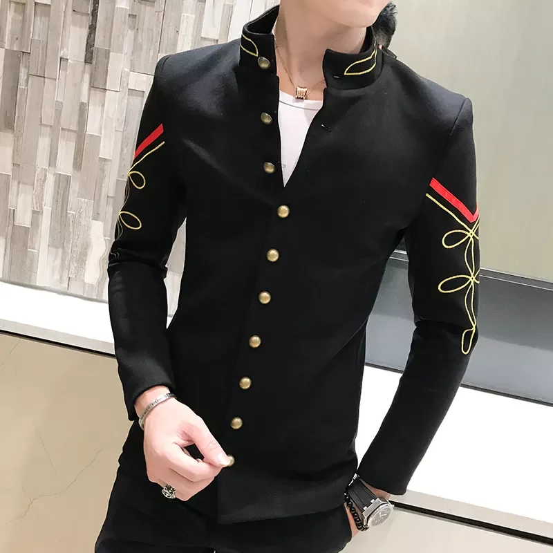 

New gold multi-button blazer fashion boutique embroidery men's slim jacket military version of the bomber jacket men's clothing