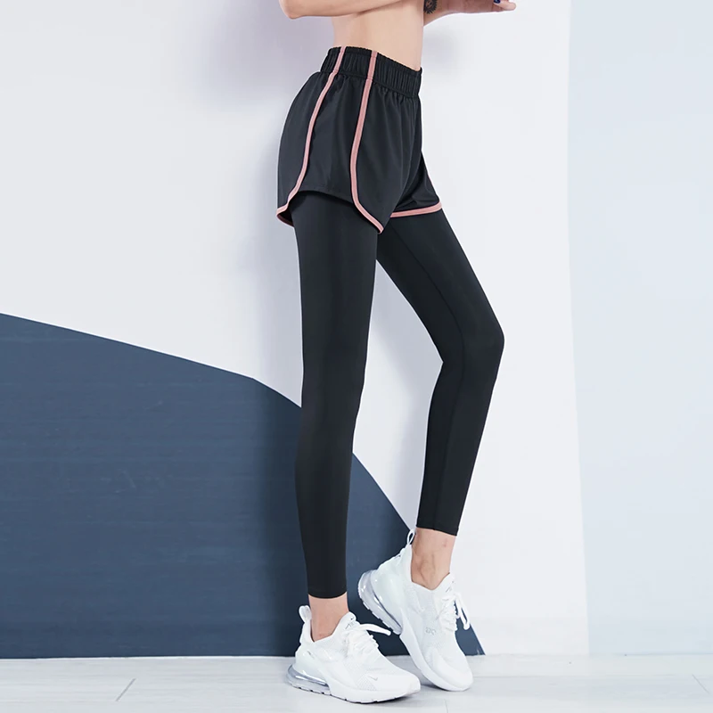 VANSYDICAL 2 In 1 Yoga Pant Women Striped Gym Legging Jogging Running Tights Female Compression Long Track Pants Women Polyester