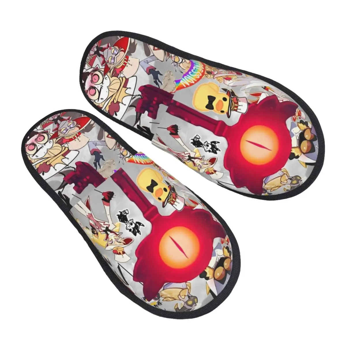 Зимние тапочки черные комедийные H-HazbinHotels аксессуары домашние меховые шлепанцы