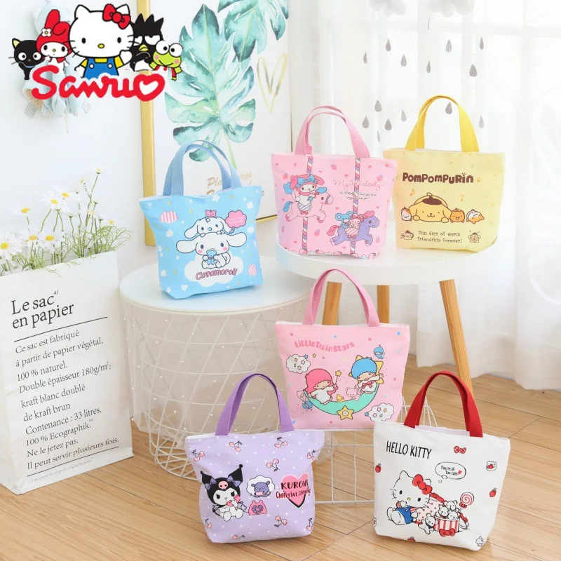 

Sanrio Melody Kuromi Hello Kitty Cinnamoroll понравико, мультяшная Брезентовая сумка бэнто, женская сумка с японским сердцем, сумка-тоут