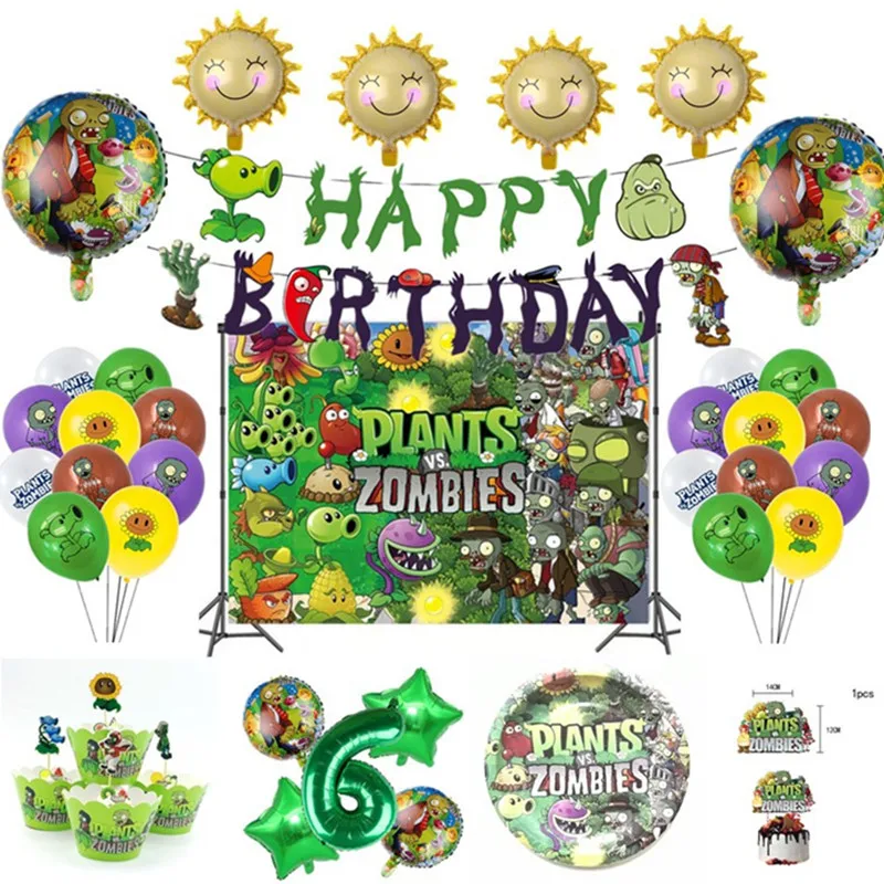 

Plants Monster birthday party decorations balloons kids favors banners birthday party paper cup plates straws napkin Supplies