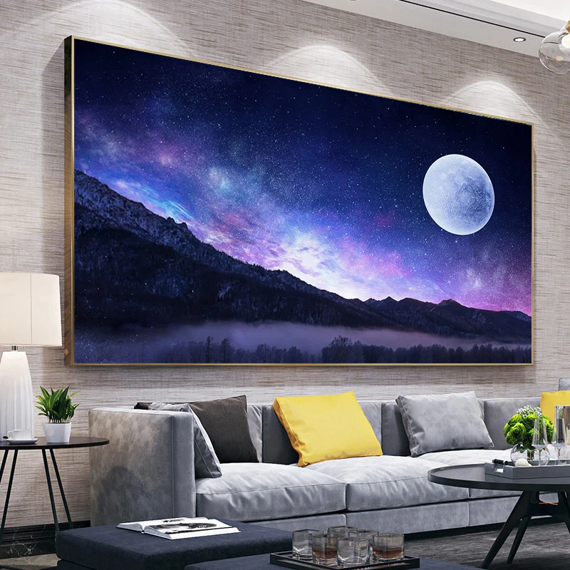 

5D Diamond Embroidery Galaxy Moon Diy Diamond Painting Kit Starry Sky Landscape Full Drill Diamond Mosaic Art Bedroom Home Decor