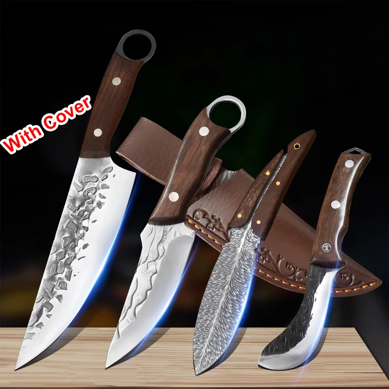 

Outdoor Survival Knife Barbecue Camping Hunting Knife Wood Handle Portable Butcher Boning Knife Cleaver Meat Chef Kitchen Knives