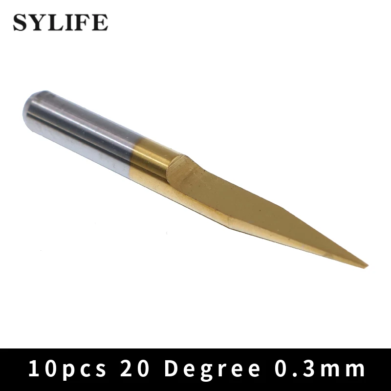 

10 шт., биты с титановым покрытием для гравировки печатных плат и ЧПУ, 0,3 мм, хвостовик 20 градусов 1/8 дюйма
