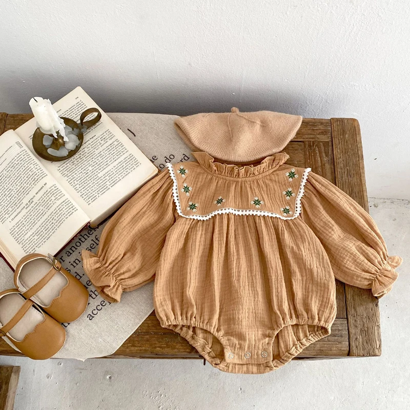 Новая Осенняя детская одежда комбинезон для девочек 0-2 лет с длинным рукавом и