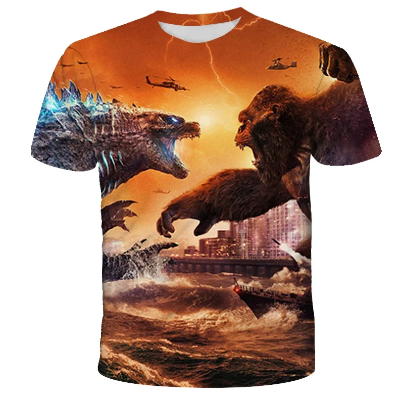 

Cool Godzilla- T-Shirt Movie King Kong Tee For Boys Girls Summer 3D Printed Short Sleeve Tops Children Clothes Breathable T Shir