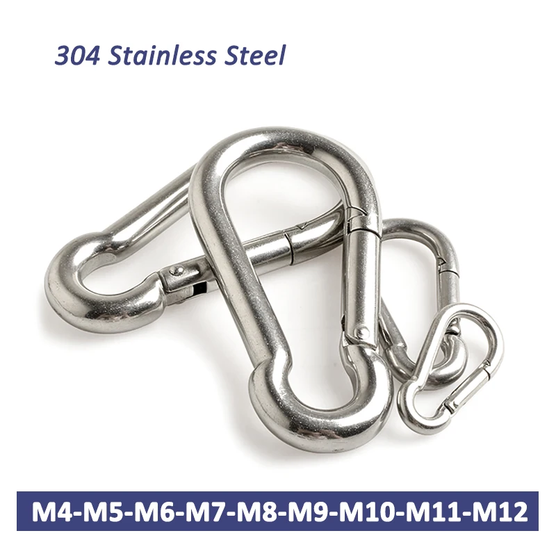 

1Pcs M4/M5/M6/M7/M8/M9/M10/M11/M12 304 Stainless Steel Spring Snap Carabiner Quick Link Lock Ring Shackle Chain Fastener Hook