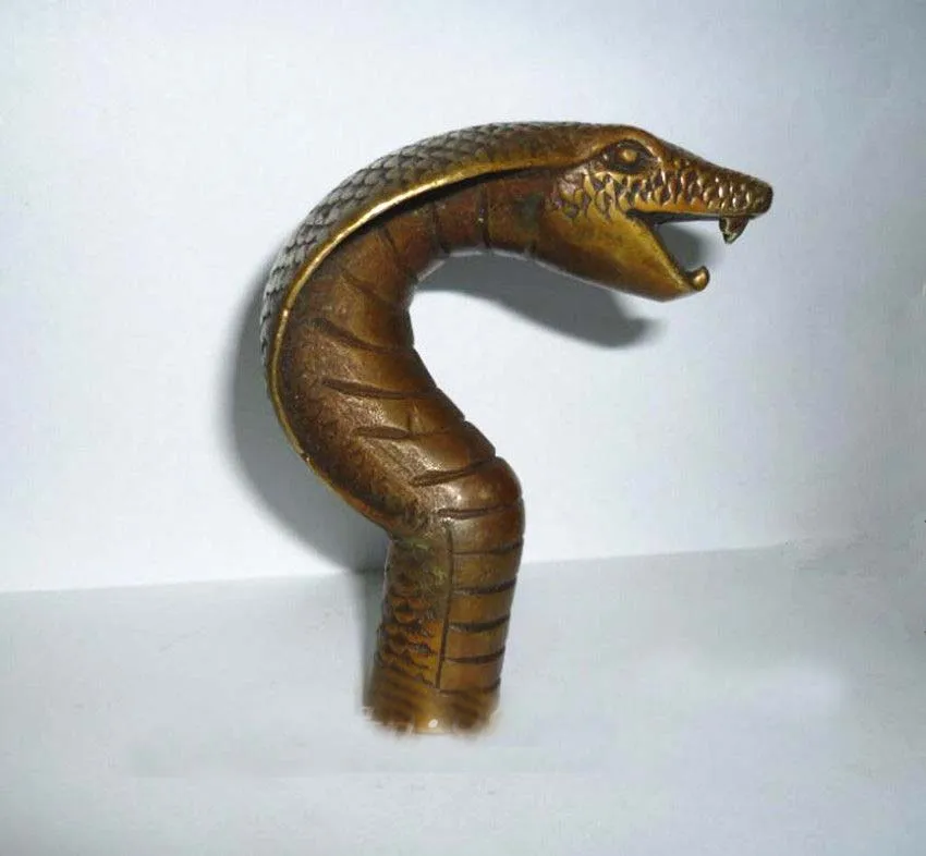 

Chinese Old Bronze Hand Carved Cobra Statue Cane Walking Stick Head