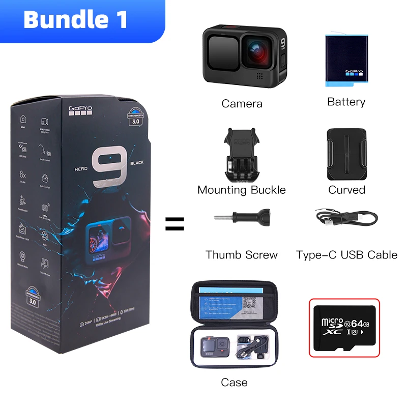 Go Pro Action Camera - 5K Ultra HD Video,1080p Live Streaming,Underwater Waterproof Helmet Sport Cam GoPro Hero 9 Black