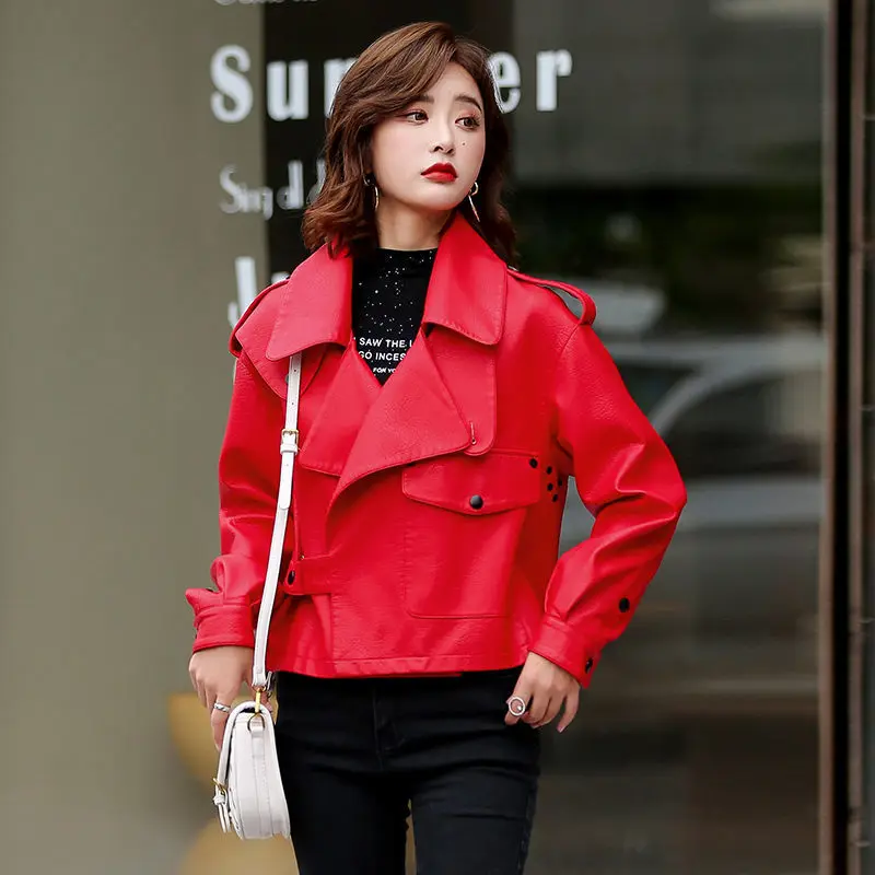 2021 spring and autumn women's simulation leather jacket new fashion leather bomber jacket ladies sheepskin jacket