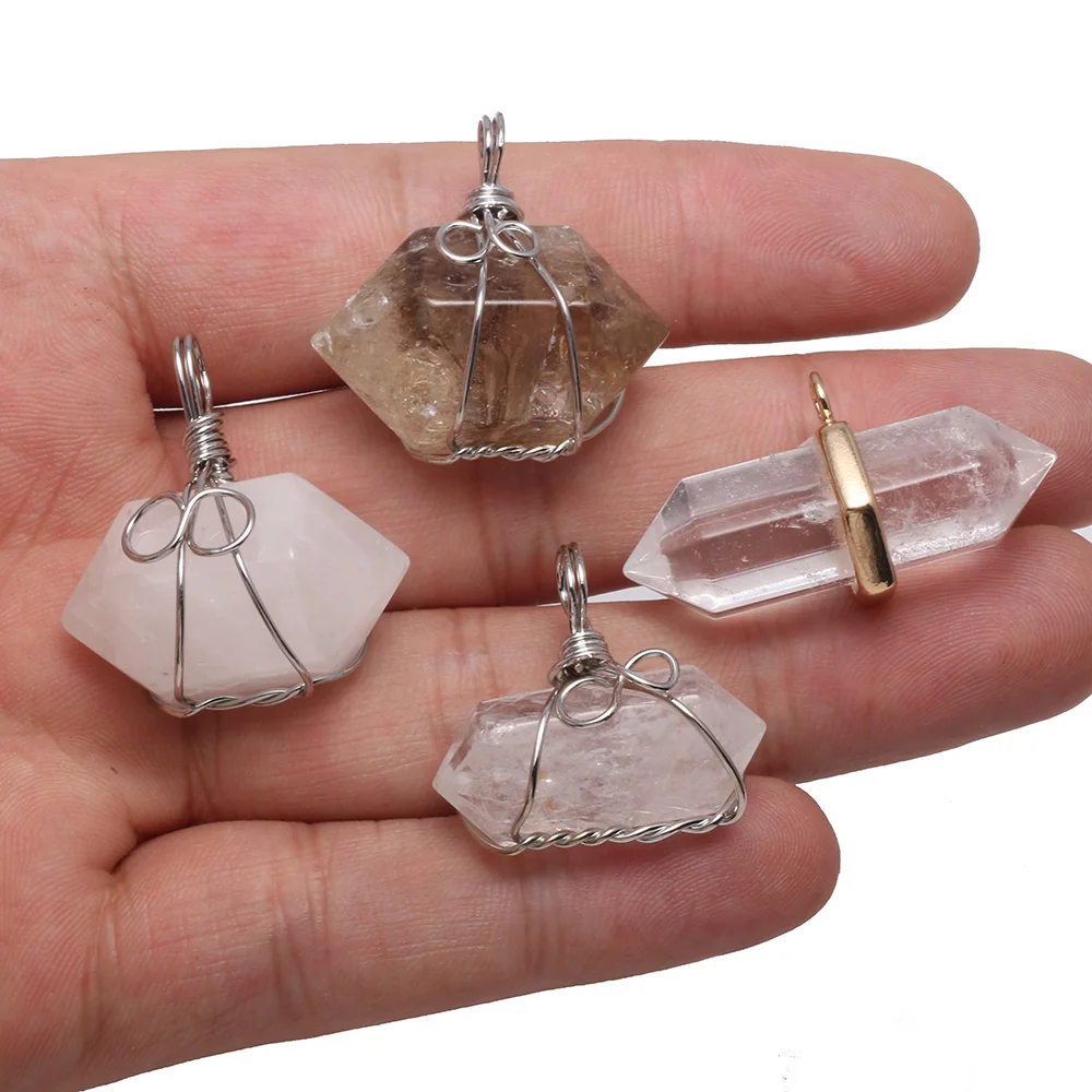 

White Quartz Pendants Irregular Shape Crystal Winding Pendants for Jewelry Necklace Accessories Making