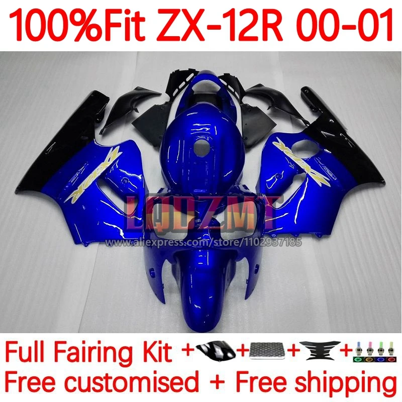 

Injection +Tank For KAWASAKI NINJA ZX-12R ZX 12 R 12R 1200CC ZX-1200 ZX12R 2000 2001 ZX1200 C 00 01 Glossy Blue Fairing 75No.9