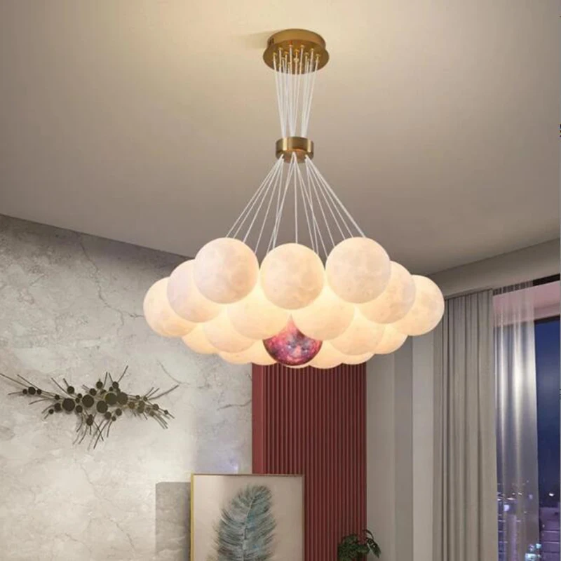 

Modern Led Chandeliers Lighting Moon Shade Nordic Suspension Luminaire Fixtures For Restaurant Hotel Dining Room Light Hang Lamp