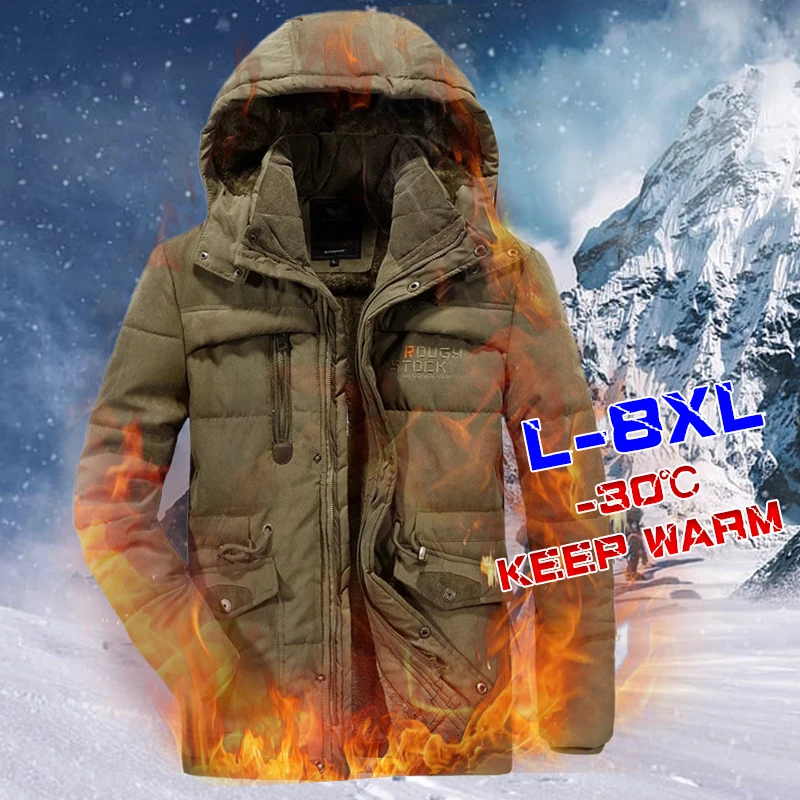 

New Fashion Mens Winter Jacket Men Thick Casual Outwear Jackets Men's Windproof Parkas Plus Size 6XL 7XL 8XL Velvet Warm Coat