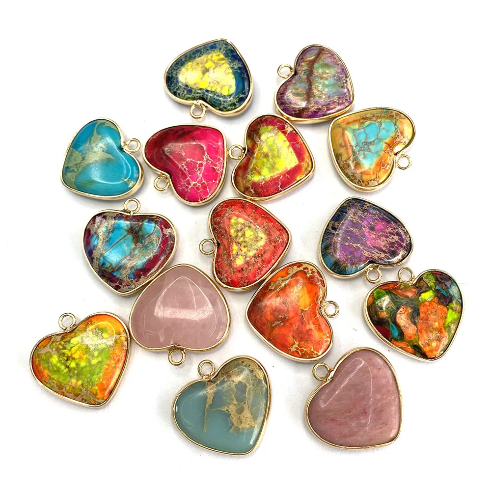 

Natural Stone Heart Shaped Emperor Stone Pendant Charm Colorful Fashion DIY Necklace Earrings Jewelry Accessories 16x18mm