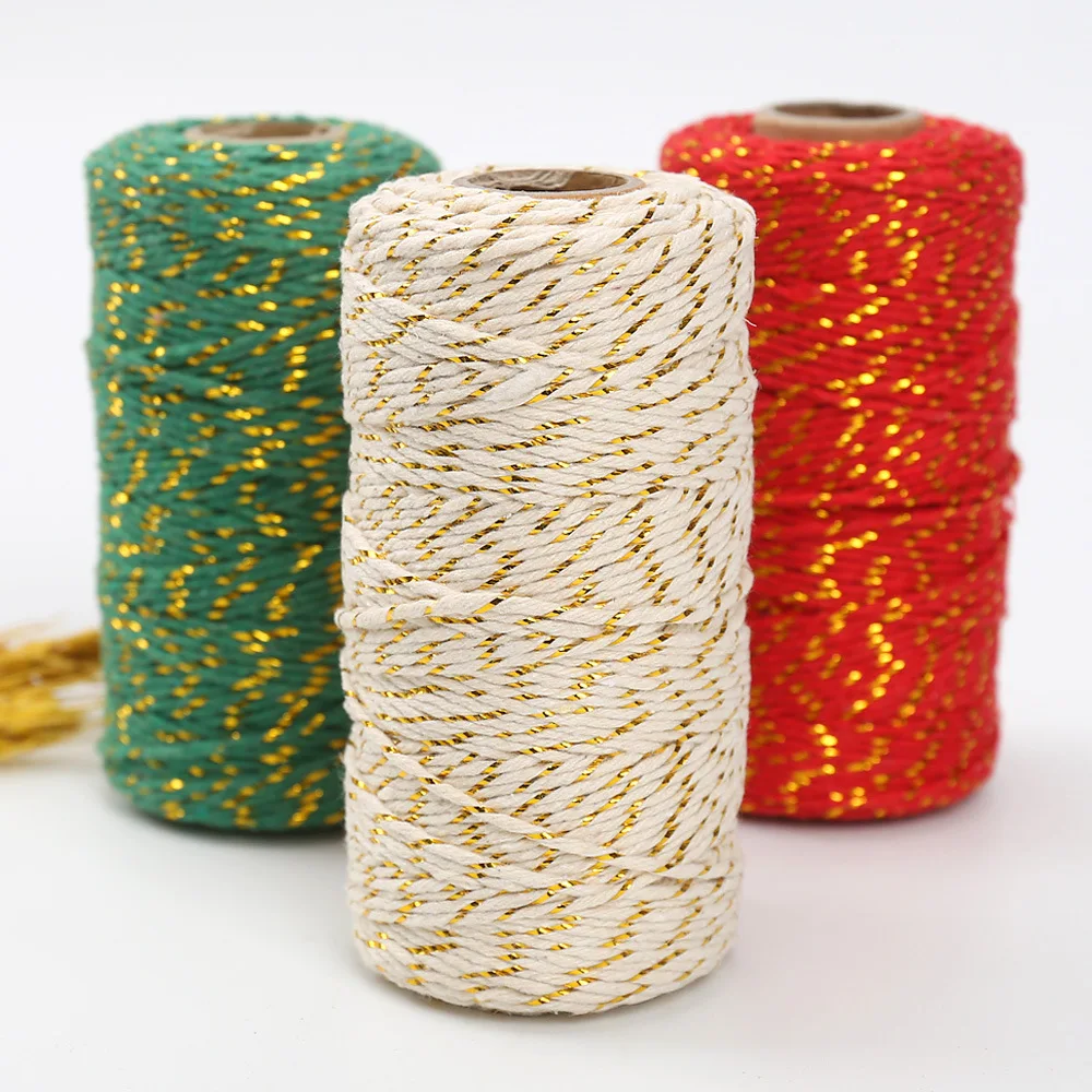 

100m x 2mm Twisted Gold Silver Foil Cotton Cords DIY Handmade Gift Wrap Ribbon Twine Rope Christmas Holiday Hang Tag String Cord