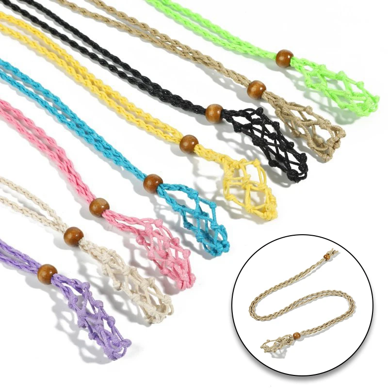 

1pc Adjustable Necklace Cord Empty Stone Holder Wax Rope DIY Necklace Natural Quartz Crystal Healing Stone Net Bag Pendant