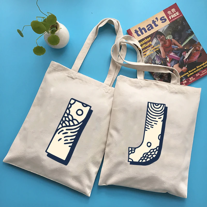 

Shopping Bag Handbag Casual Shoulder Bag Commuter Reusable Creative Wave Letters Printed Canvas Bag Fashion Portable Tote Bag
