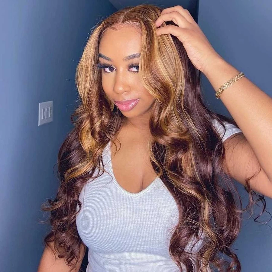

Brazilian Highlight Wig Human Hair Body Wave Ombre Lace Front Wig Honey Blonde Wigs For Women Human Hair 13x4Hd Lace Frontal Wig