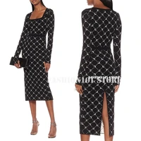 luxury designer dress for women 2022 new elegant slim sneaky design back slit moon print knitted sexy boadycon woman dress s l