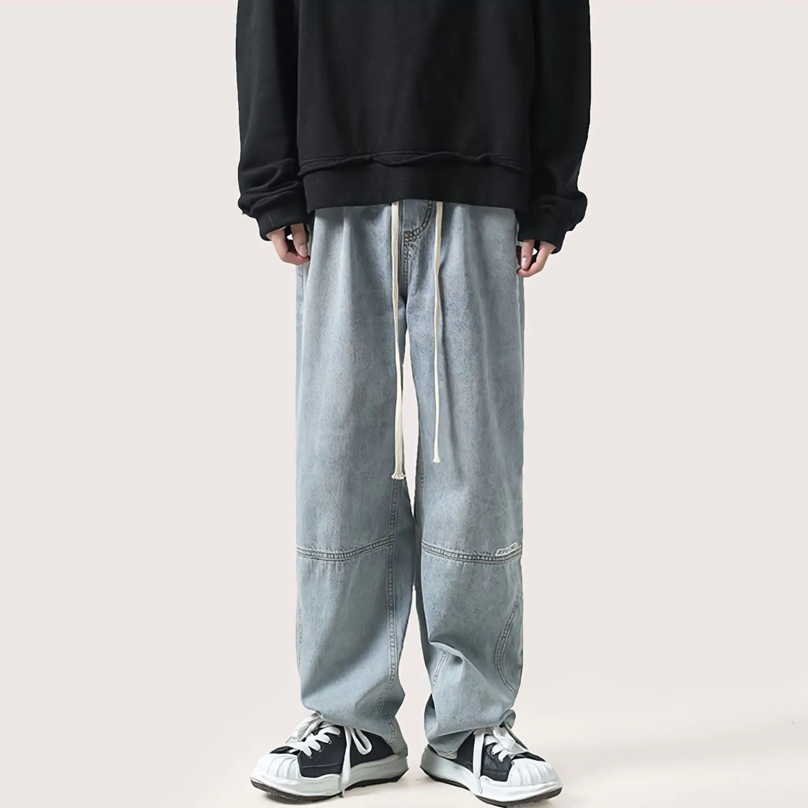 Black Jeans Man Summer Harajuku Baggy Straight Cargo Pants Korean Fashion Streetwear Casual Vintage Wide Leg Denim Trousers