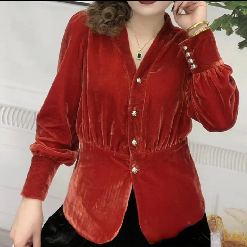 Fashion Spring Autumn Women's Button Shirt Long Sleeve Top T-shirt Retro Cardigan Cheap Wholesale Plus Size High Quality Luxury images - 6