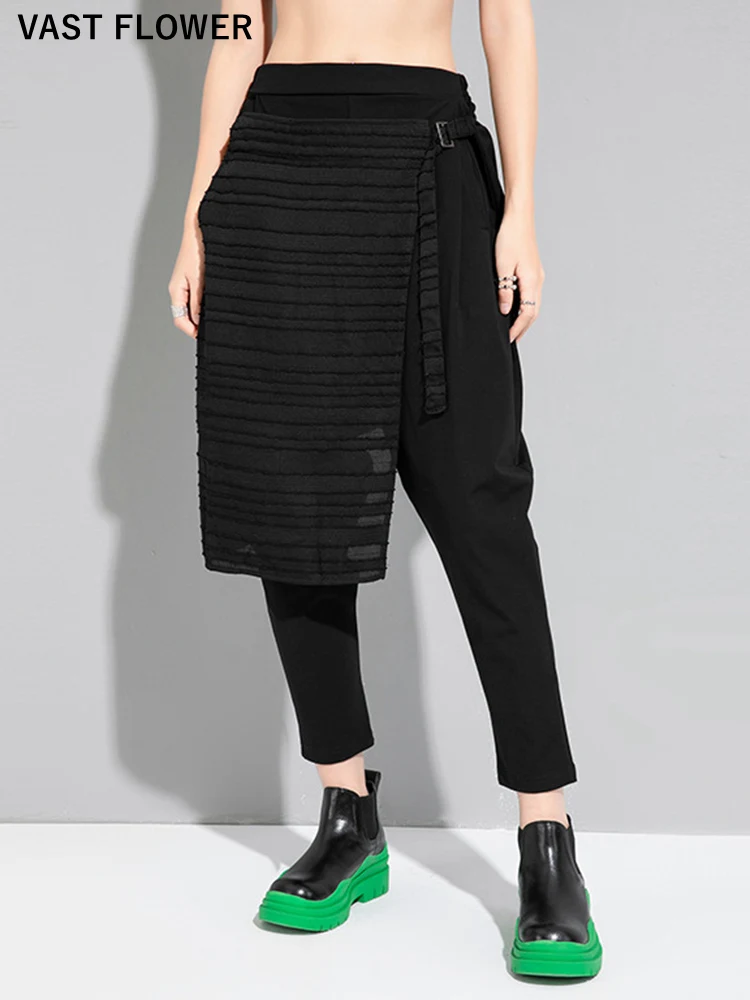 

Брюки-султанки женские с эластичным поясом, винтажные Свободные повседневные штаны с карманами, модная уличная одежда, черные, лето 2022