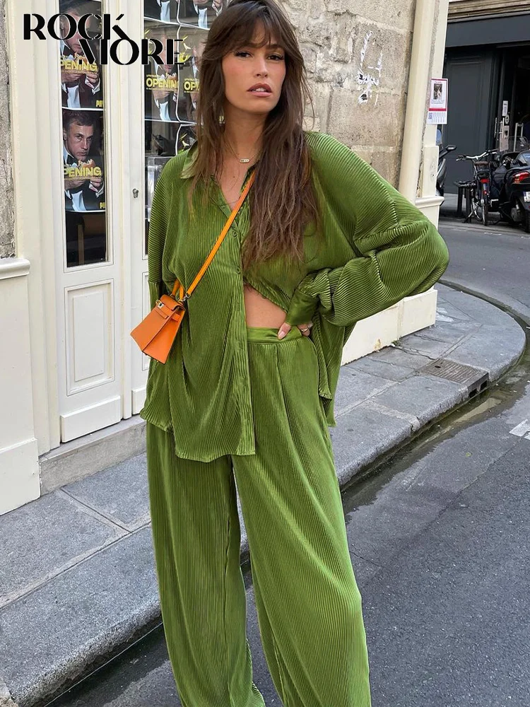 

Rockmore Loose Two Piece Sets Women's Tracksuits Casual Shirts Cardigans And Trousers Outfits Solid Joggers Sweat Pants Suits