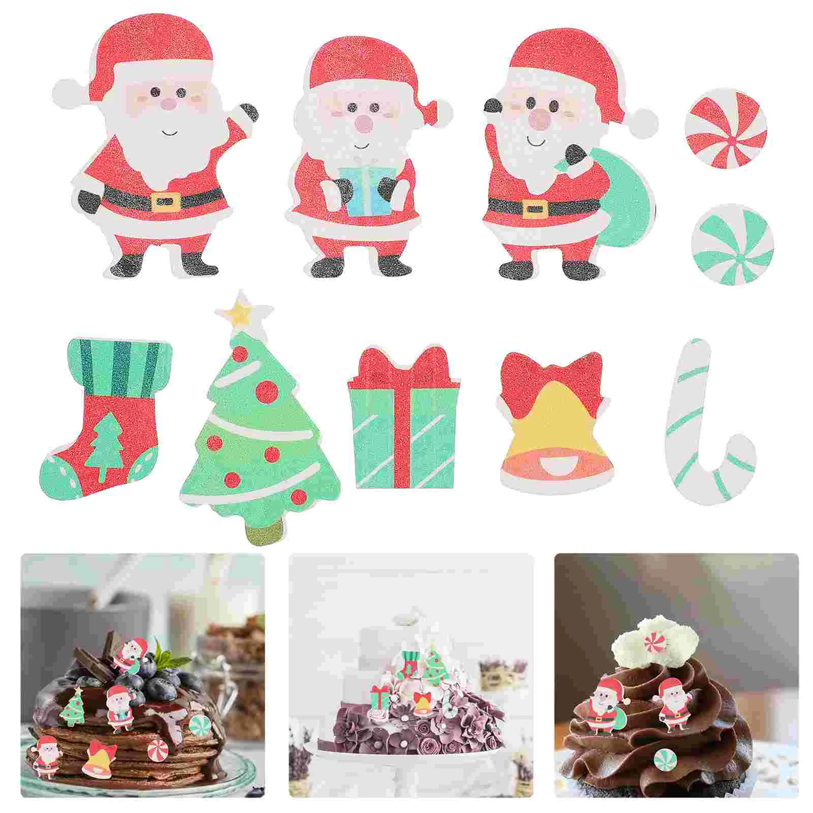 

Cake Christmas Edible Cupcake Toppers Paper Wafer Topper Decoration Dessert Rice Holiday Decorationspicks Santa Sugar Papers