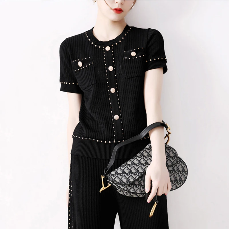 

Женский спортивный костюм из двух предметов, трикотажная футболка оверсайз с вырезами и брюки в стиле кэжуал, лето 2022