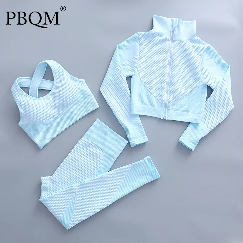 

PBQM Seamless Women Tracksuits Fitness Bra Outfit Yoga Set Workout Leggings High Waisted Yoga Leggings With Sports Bra Seamless